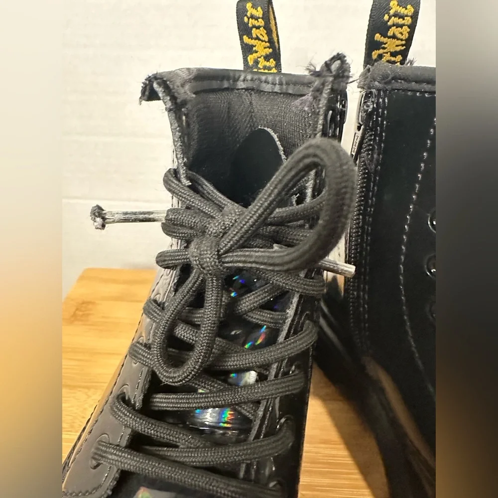 Dr. Martens Black Patent Leather Lace-Up & Side Zipper Boots Kids sz 1 US. EU 32